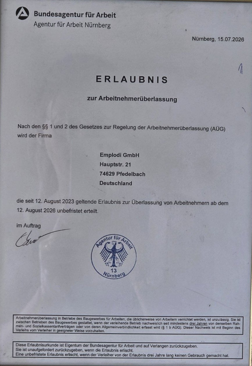 Erlaubnis zur Arbeitnehmerüberlassung